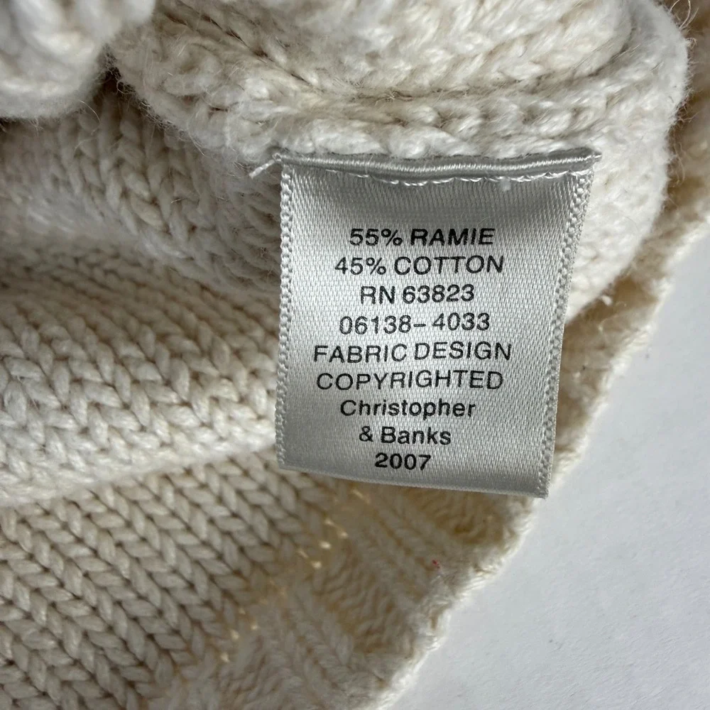 Christopher & Banks Hand Embroidered School Teacher Zip Sweater Vest Cream Large